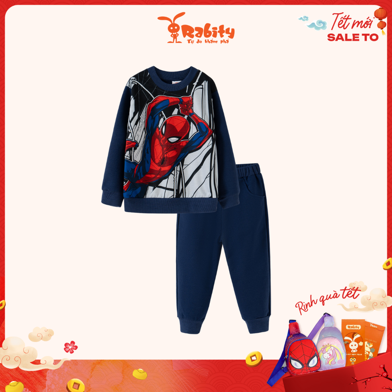 Bộ nỉ dài tay bé trai Spiderman Rabity bộ quần áo dài tay chất nỉ giữ ấm mùa đông cho bé trai 5768