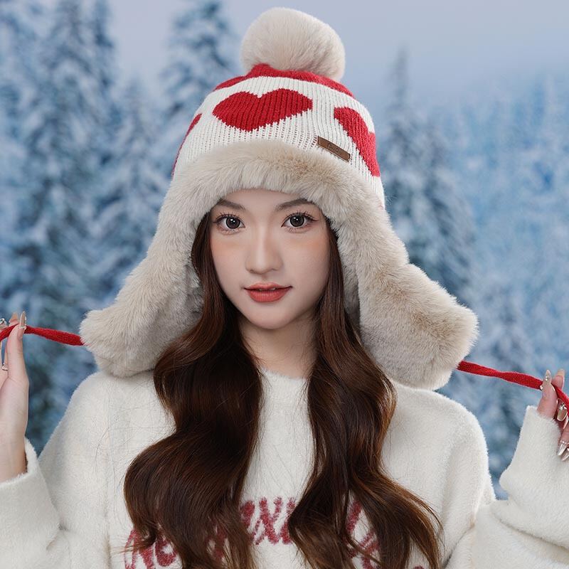 JIFANPAUL Winter Warm Knitted Hat with Earflaps ราคา 199 บาท*ส่งฟรี