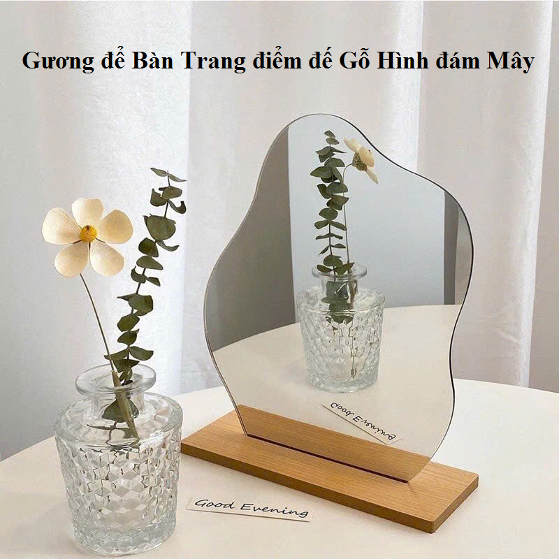 Lược Chải Tóc Tự Làm Sạch Gở Rối Kuula và Gương để Bàn Trang điểm đế Gỗ Hình đám Mây. LKP