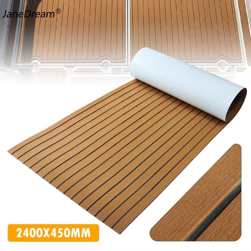 JaneDream 2.4M Self-Adhesive EVA Foam Boat Marine Flooring Faux Teak Decking Sheet Striped Yacht Mat Decking Boat EVA Foam Floor Mat