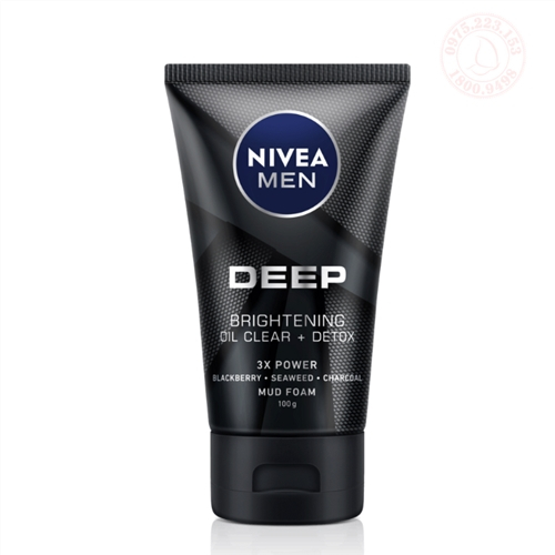Sữa rửa mặt than hoạt tính Nivea Men Deep Brightening Mud Foam 5x Charcoal 100g