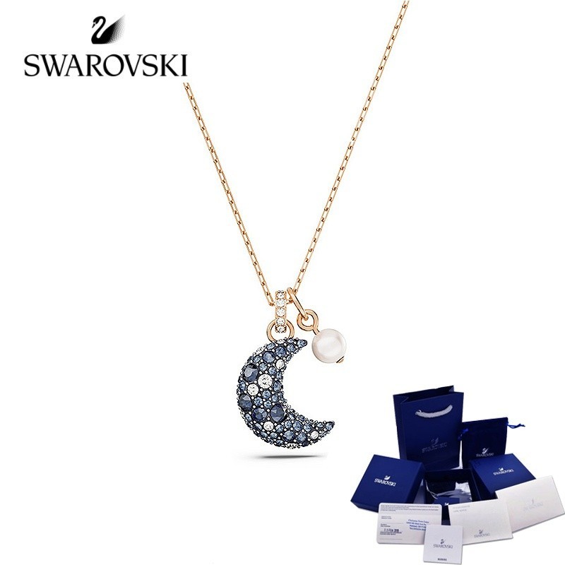 Swarovski necklace Luna moon necklace silver necklace crystal necklace hand jewelry moissanite neckl