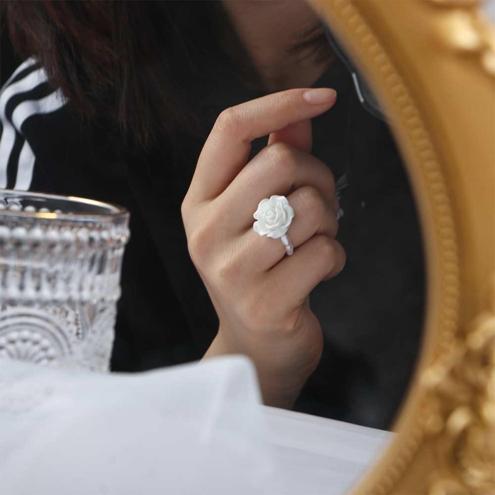 Charmat thanh lịch nhựa resin cổ điển ngọt ngào hình học phụ nữ hoa hồng ngọc trai làm thủ công Nhẫn Ngón tay nhẫn