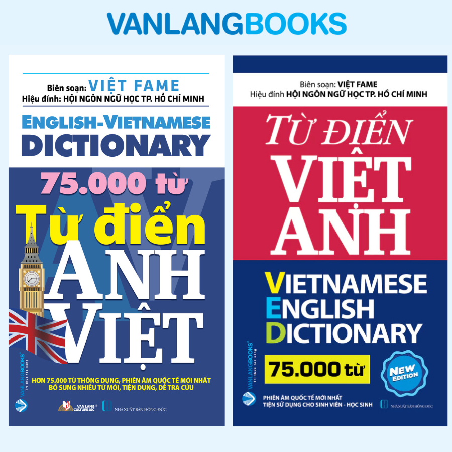 Sách - Bộ 2 Quyển Từ Điển Anh Việt + Từ Điển Việt Anh 75000 Từ (Tái Bản) - Văn Lang