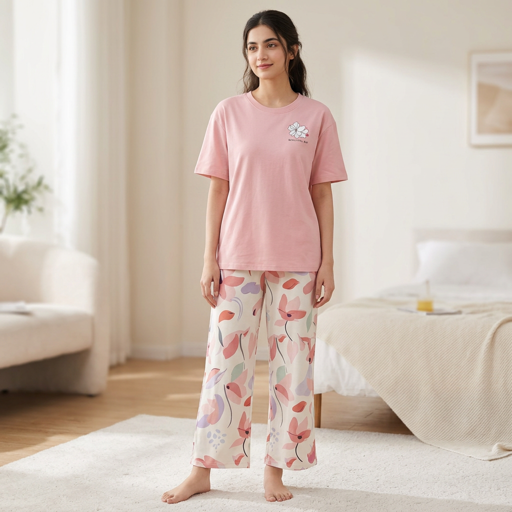 Oversized Cotton T-Shirt & Trouser Set for Women & Girls – Stylish Summer Lounge Wear, Breathable Cotton Fabric, Loose Fit Comfort Style, Multi Color Available