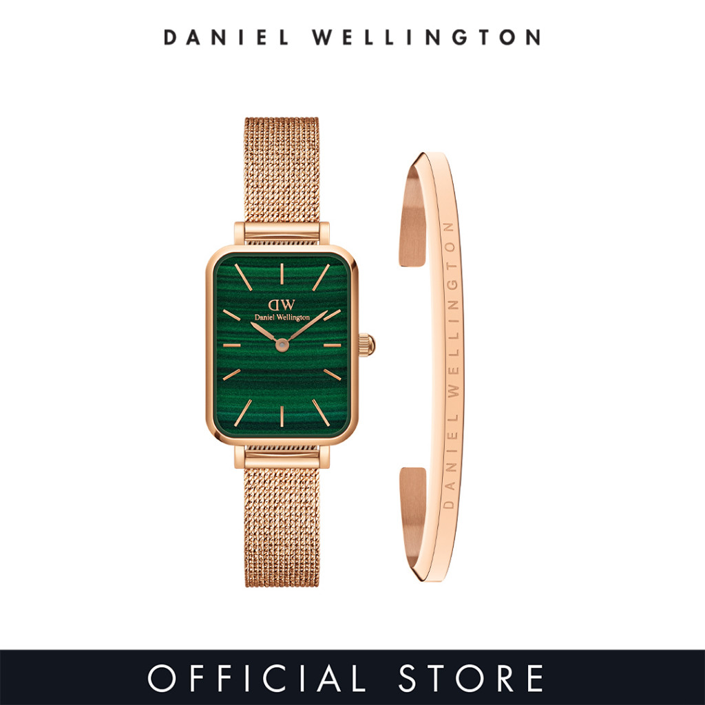 Daniel Wellington Gift Set - Quadro 20x26mm Pressed Melrose Rose gold Green + Classic Bracelet Rose gold Small - Watch + Jewelry Set for Female Gift for Women Birthday Annivesary ราคา 8,800 บาท*ส่งฟรี