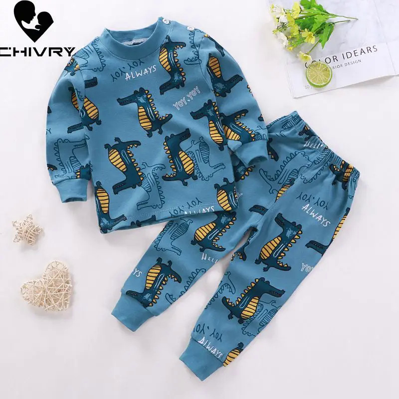 2023 Trẻ Em Mới Chàng Trai Cô Gái Bộ Đồ Ngủ Phim Hoạt Hình In Dài Tay Áo Dễ Thương T-Shirt Tops Với Quần Toddler Bé Mùa Thu Quần Áo Ngủ
