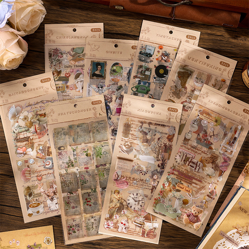 STICKER 103 - HÌNH DÁN PET RETRO NOSTALGIA PHONG CÁCH HOÀI CỔ, VINTAGE TRANG TRÍ SỔ TAY, BULLET JOURNAL, NHẬT KÝ, DIY
