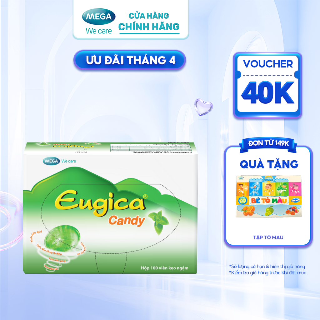 Kẹo ngậm thảo dược hỗ trợ giảm ho, rát họng EUGICA CANDY (Hộp 100 viên)
