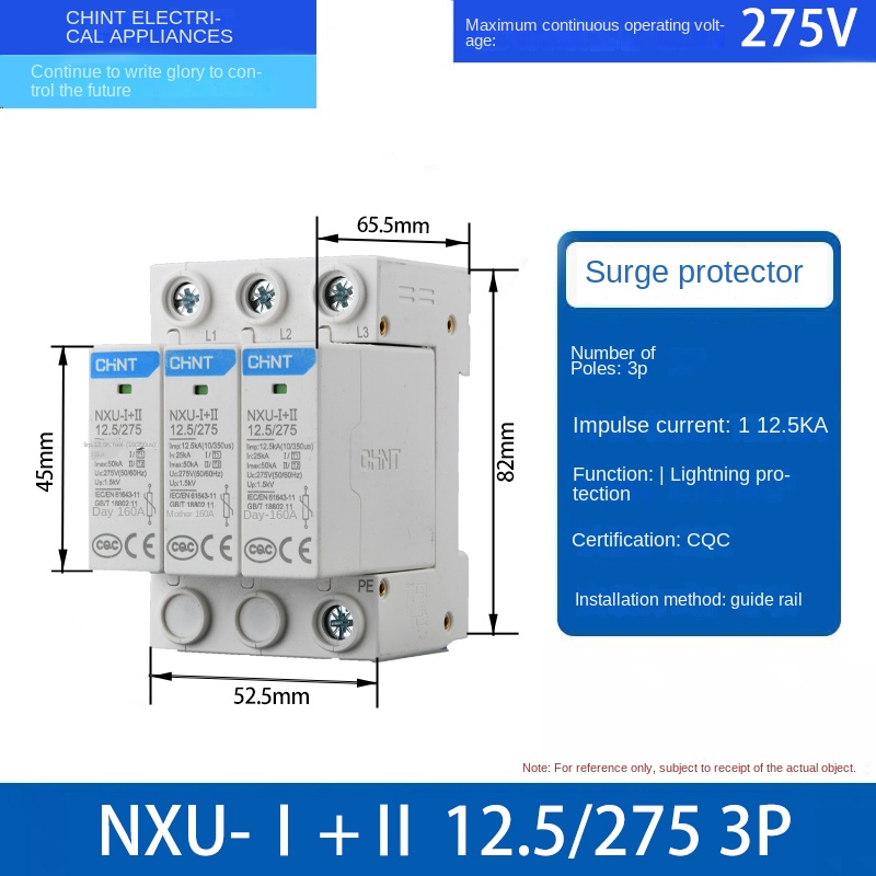 Bộ Bảo Vệ Sét NXU-Ⅰ Ⅱ 12.5/275 3P Chống Sóng Điện CHINT NXU Ⅱ/NXU-Ⅰ+Ⅱ 20-100kA, 2P/3P/4P