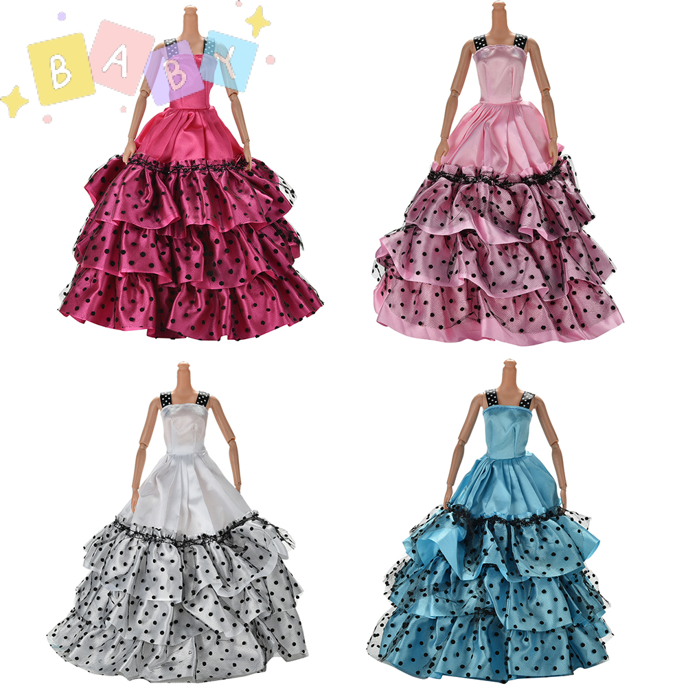 FactoryOutlete Cheap Váy Cưới Cho Barbie Búp Bê Đẹp Trailing Váy Polka Dot