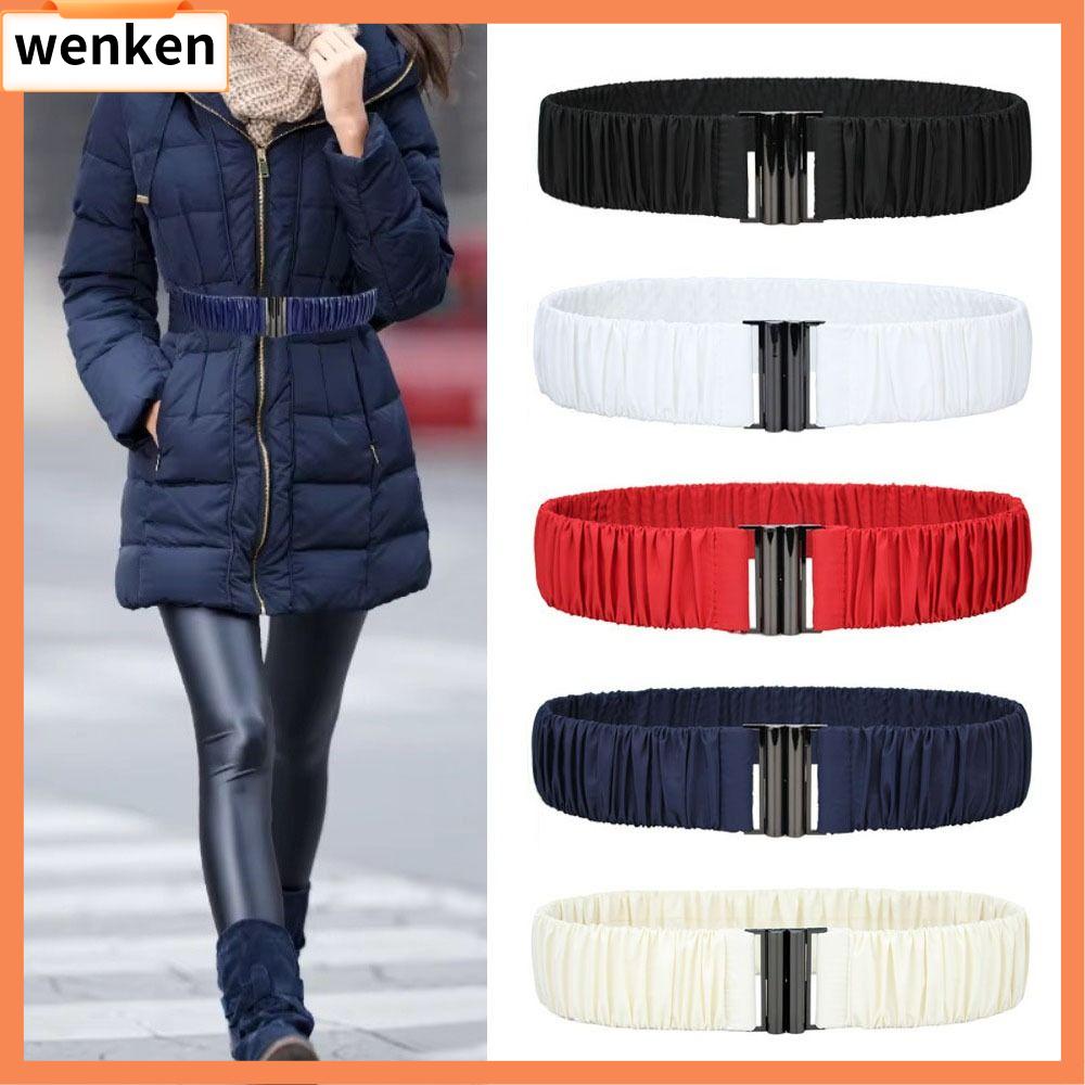 WENKEN Rộng 5cm Thắt lưng áo khoác lông tơ Thường ngày Xếp Li Khóa Thắt lưng co giãn Thời trang Màu trơn Thắt lưng áo khoác lông vũ