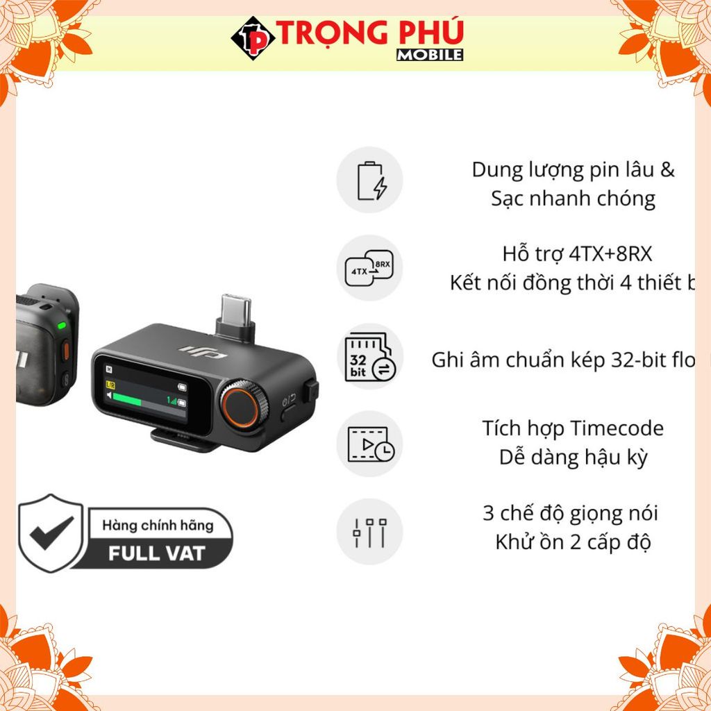 Micro thu âm DJI Mic 3 (1 TX + 1 RX) 1 mic + 1 đầu nhận + phụ kiện