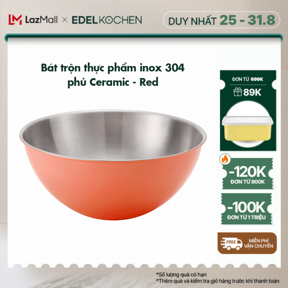 Bát trộn thực phẩm inox 304 Edelkochen Mixing Bowl - Màu Eco Red