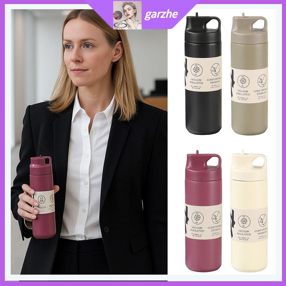 GARZHE24272 550ml Bình nước giữ nhiệt Nhiều màu sắc có tay cầm vuông Cốc hút chân không có nắp và ống hút Phong cách Nhật Bản Thép không gỉ 304 Cốc cách nhiệt Dụng cụ uống nước