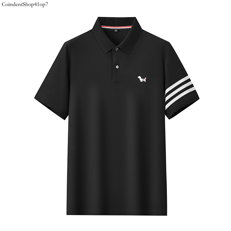 Áo polo nam màu nâu TOMMY mùa hè TB người đàn ông lớn Áo polo chó Áo thun tay ngắn lật cổ áo giản dị
