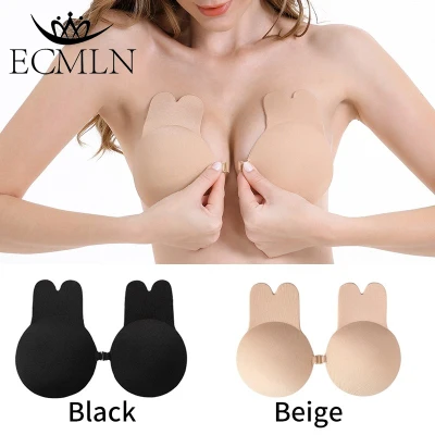 ECMLN Women Push Up Bra Invisible Adhesive Strapless Reusable Petals Cover Self Silicone Rabbit Bra