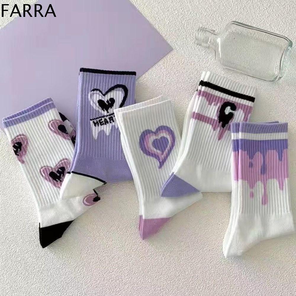 FARRA Trái Tim Tất nữ Chữ cái Sọc Vớ ống giữa Thời trang Màu tím Vớ ngắn hoạt hình Mùa Xuân