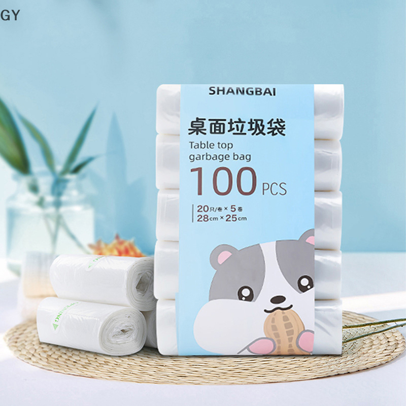 GY 5 cuộn 100 CÁi Túi đựng rác tiện lợi Mini Gia dụng dày để bàn nhỏ Thùng rác túi rác dụng cụ nhà bếp túi rác dùng một lần