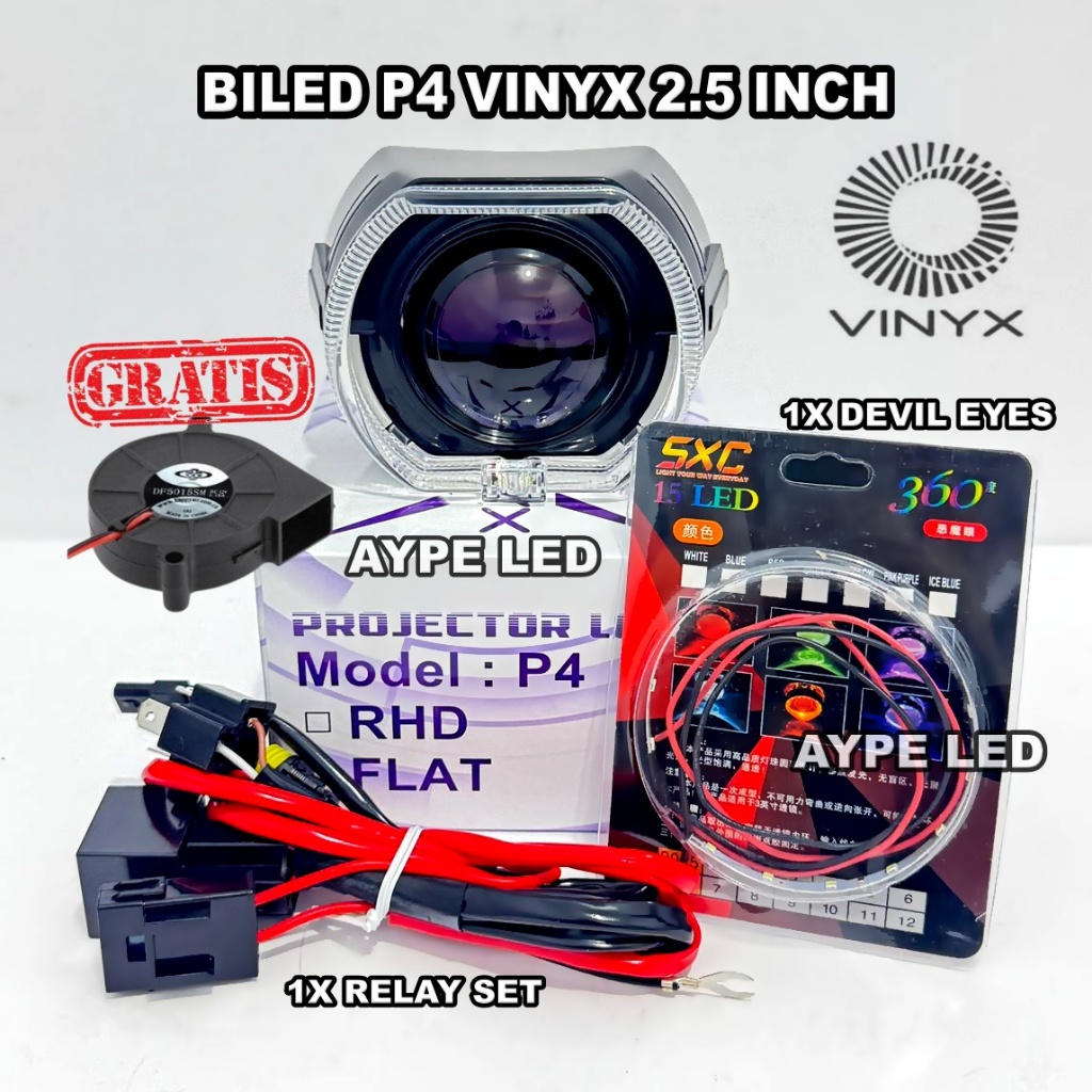 Biled Projector Vinyx P4 and P25 Gen Purple Lens Biled 2.5 Inch 65 Watt Vinyx Cooling Fan Harga 119,000 rupiah*Gratis Ongkir