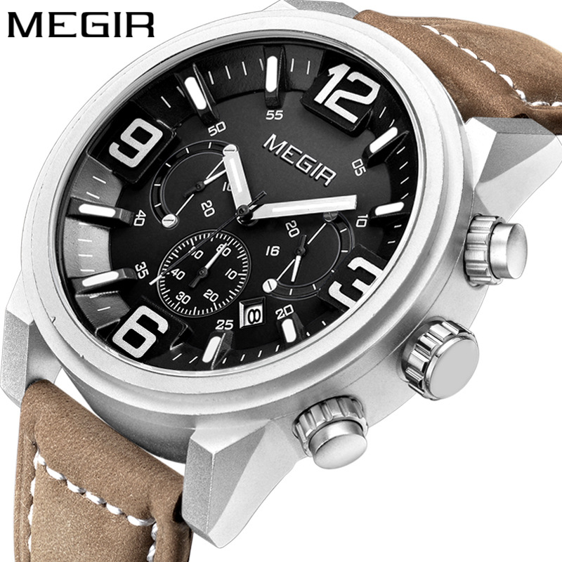 MEGIR 100% Chính Hãng đồng Hồ Nam 3010 Đồng Hồ Nam Dạ Quang Ba Mắt Đồng Hồ