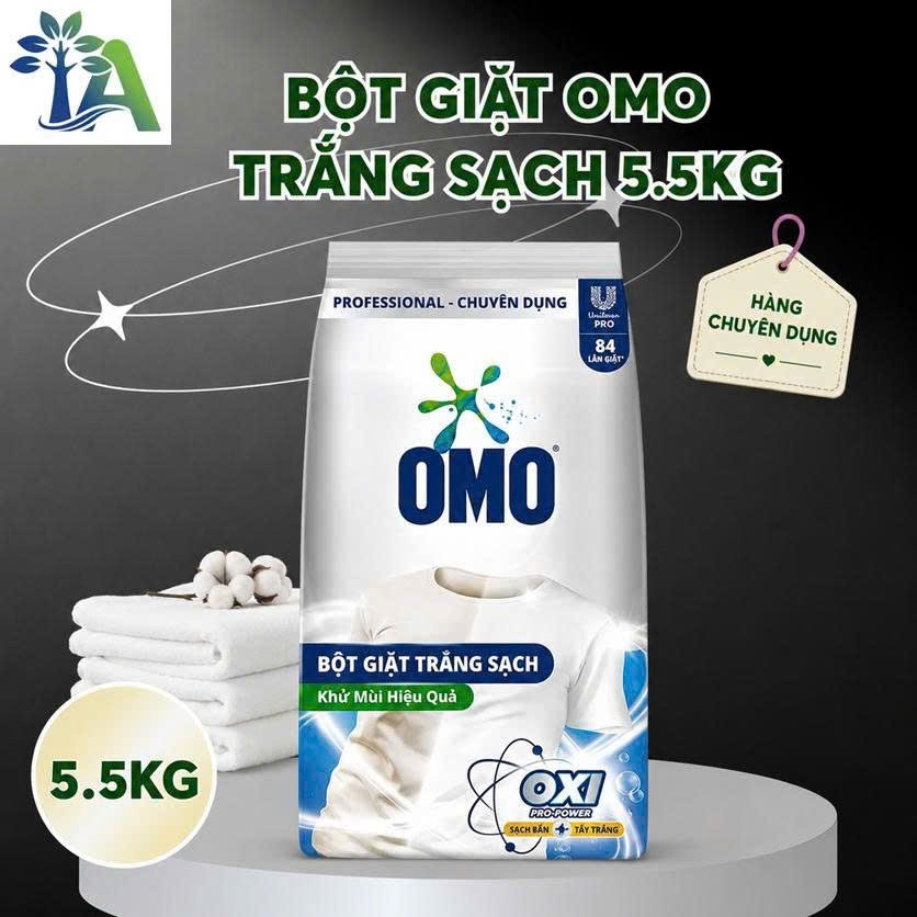 Bột Giặt Omo Trắng Sạch Chuyên Dụng 5.5Kg Bịch Lớn Tiết Kiệm Chính Hãng