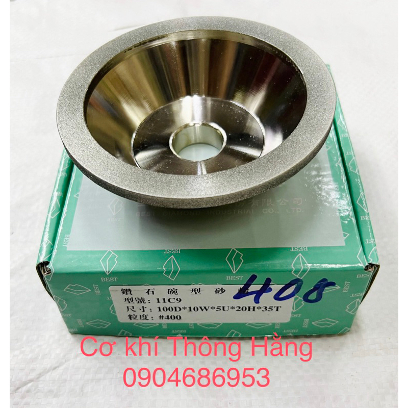 Bát mài kim cương phi 100mm đủ độ hạt từ hạt #60 đến #800, chuyên dùng mài mũi khoan, mài mũi hợp kim