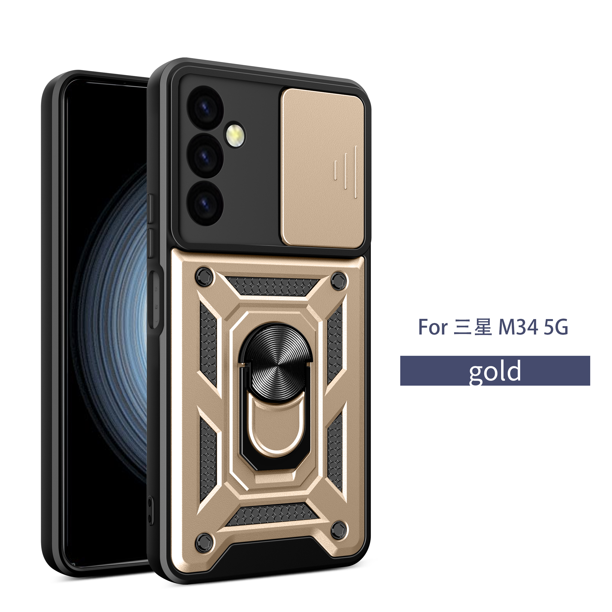 Cho Samsung Galaxy M34 5g trường hợp Vòng chống sốc đứng Vỏ bảo vệ Samsung M34 trượt camera ống kính bảo vệ Ốp lưng cứng điện thoại Bìa