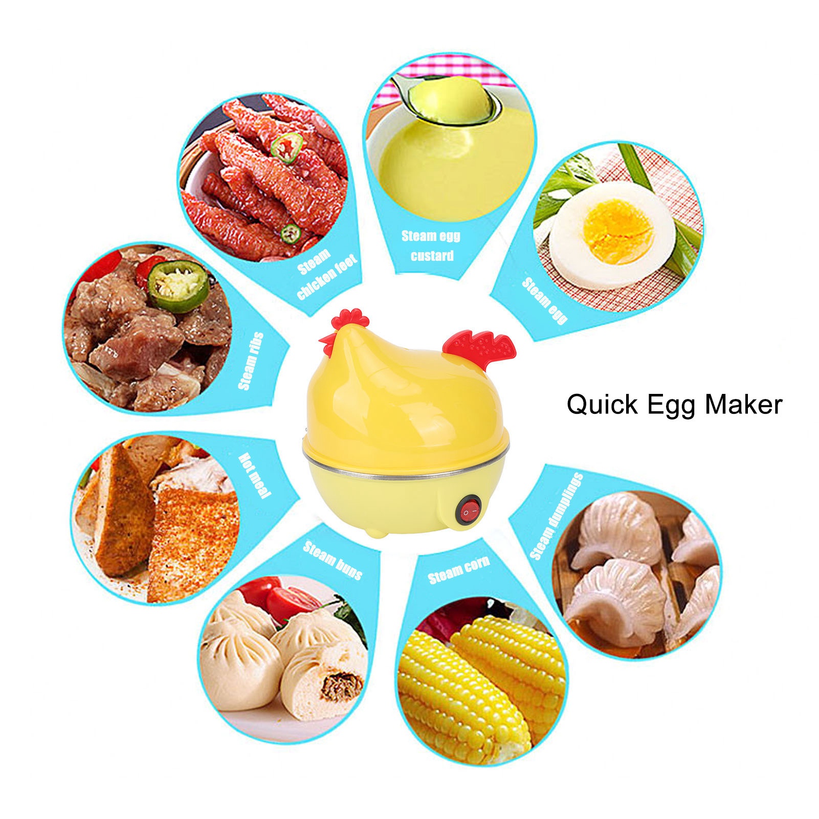 Tomvorks Đa Chức Năng Máy luộc trứng hình con gà Nhanh Chóng Sản Xuất Trứng 7 Trứng Công Suất Nồi điện luộc trứng Với điện tự động Off Làm Bằng PP Và Thép Không Gỉ Cho Hấp Trứng Và (Chúng Tôi