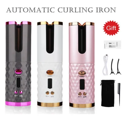 Wireless Hair Curler Automatic Curling Iron Ceramic Rotating Cordless USB Rechargeable Timer LCD Digital Hair Stying Tools