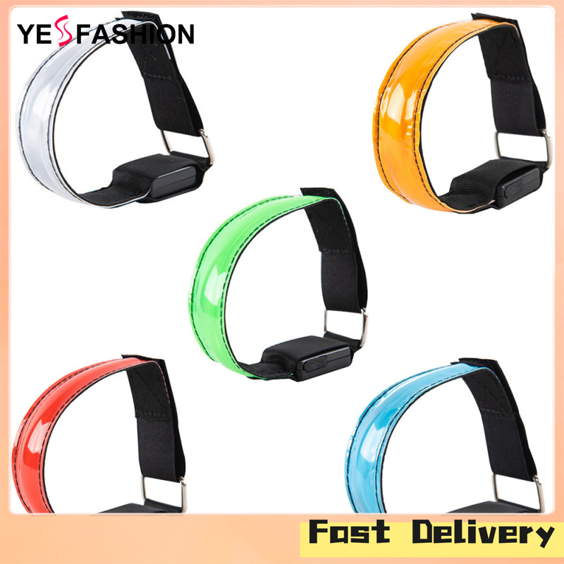 Yesfashion Store IN stock LED Reflective Arm Bands High Visibility Reflective Running Gear USB Rechargeable Armbands For Night Walking 1 Pair