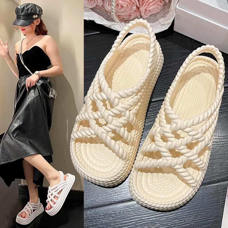 BW Dép sandal nữ quai hậu đế cao 5cm thời trang sang chảnh đi mưa eva unisex ulzzang có quai hậu êm chân-giày