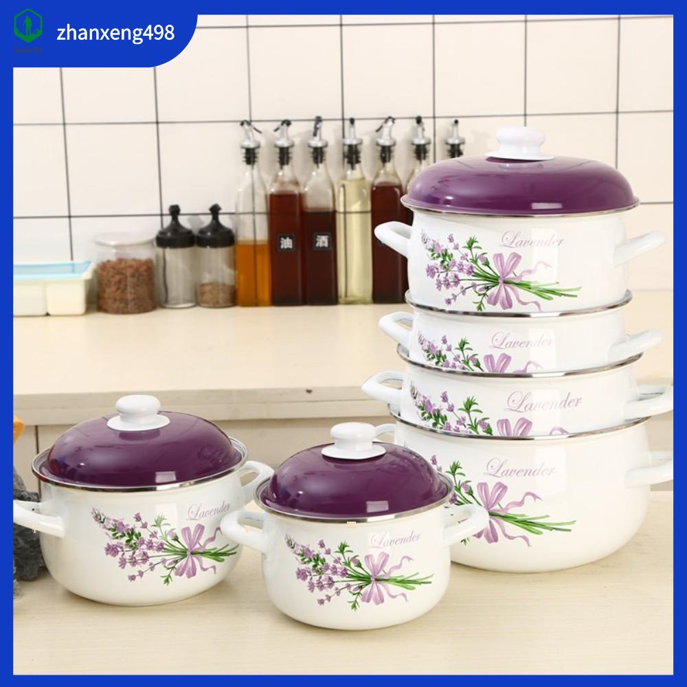 ZHANXENG498 2/3/4/5/6 lít Nồi gia đình có nắp Thép tráng men Nồi nấu ăn Dày lên Đa năng Nồi súp lớn và đầy đặn Bếp Gas Cảm Ứng