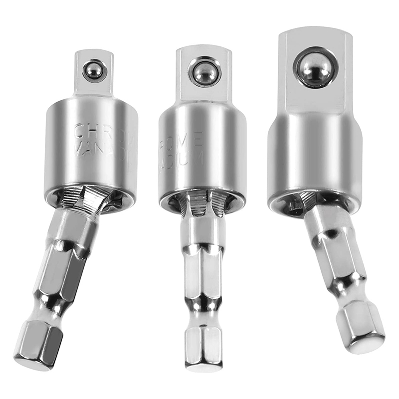 (TIPM) 3 Pack Impact Grade Socket Adapter 360-Degree Universal Joint Swivel Socket Set, Socket to Drill Adapter