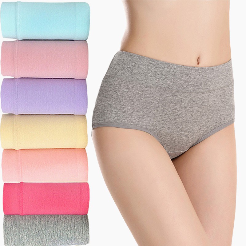 12Pcs Women's Elastic Tummy Control Cotton Panties - Medium Waist