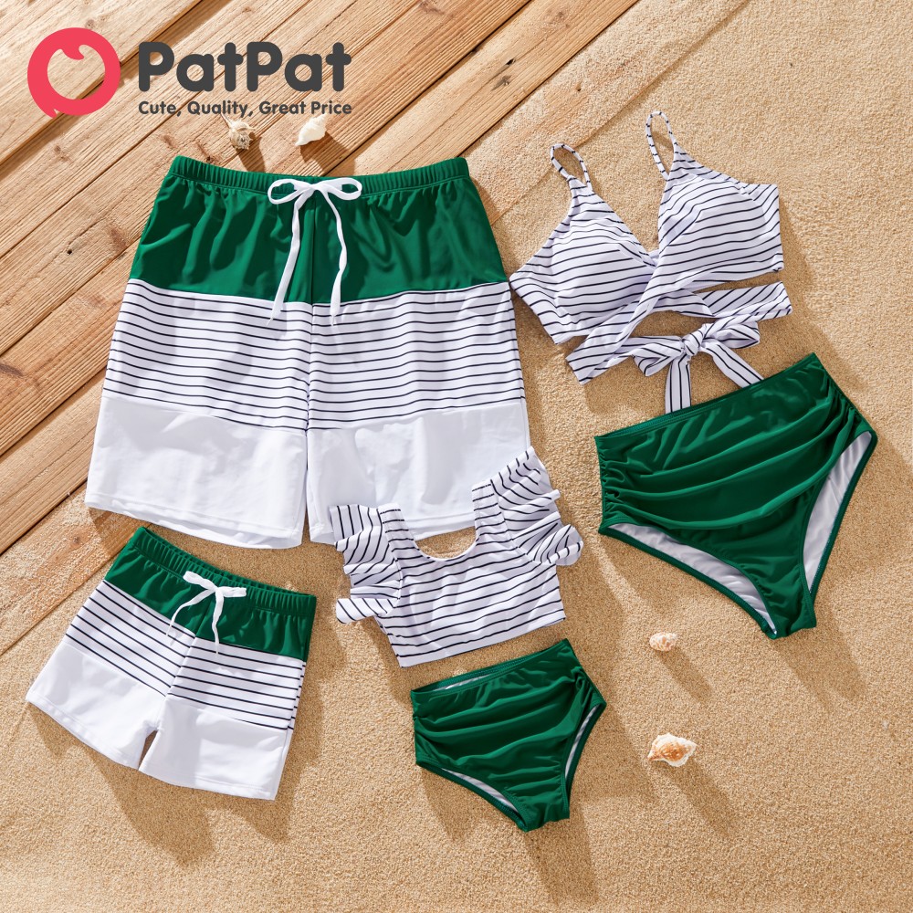 PatPat Family Matching Color Block Drawstring Swim Trunks or Stripe Cross