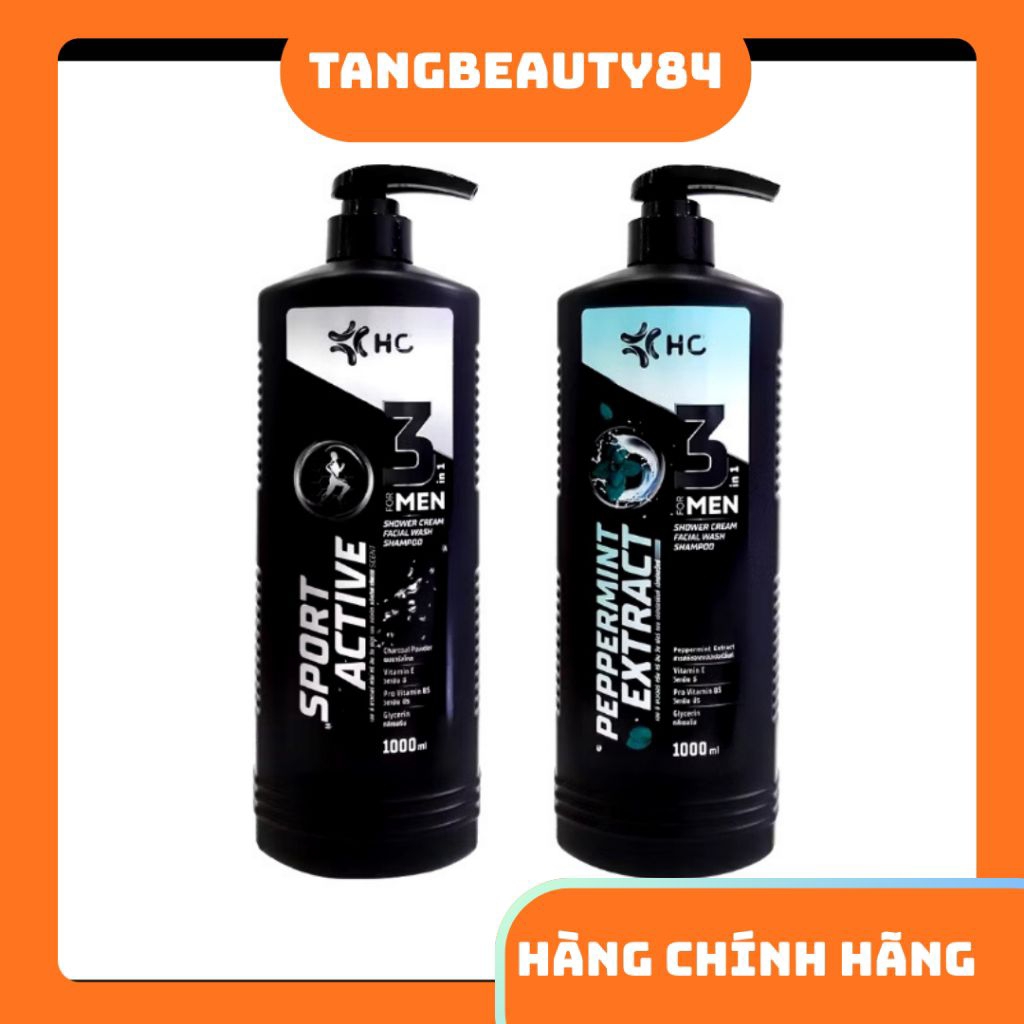 Sữa Tắm Gội Cho Nam HC Men 3in1 Thái Lan Sạch Sâu 1000ml/chai sẵn bạc hà, than tre