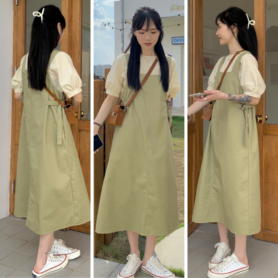 Váy Yếm nữ Nhung tăm Dáng Dài form rộng xẻ vạt sau có túi 2 bên, yếm nữ dáng  váy nhung gân dài rộng có túi Hàn Quốc - Quần yếm | ThờiTrangNữ.vn