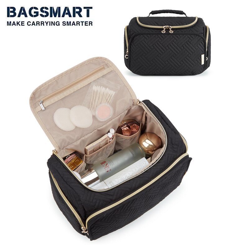 Bagsmart Phụ nữ túi đựng mỹ phẩm sức chứa lớn Nam Túi đựng đồ trang điểm du lịch cho đồ dùng vệ sinh mỹ phẩm Túi đựng mỹ phẩm cho trang điểm có tay cầm