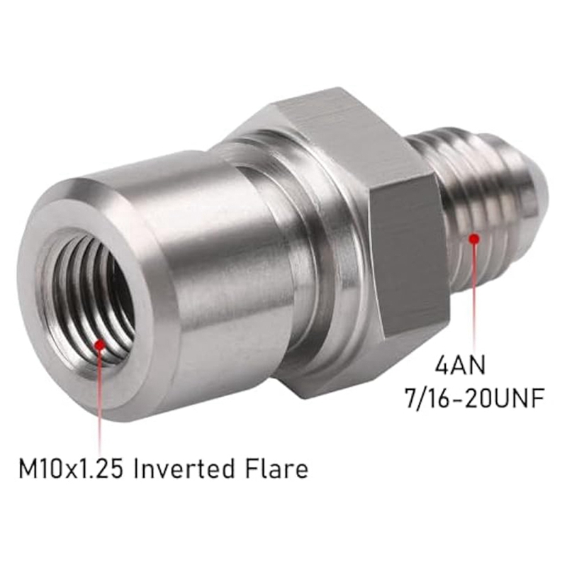 2PCS 4AN Male to M10x1.25 Metric Inverted Flare Female Stainless Steel Brake Line Adapter Fitting
