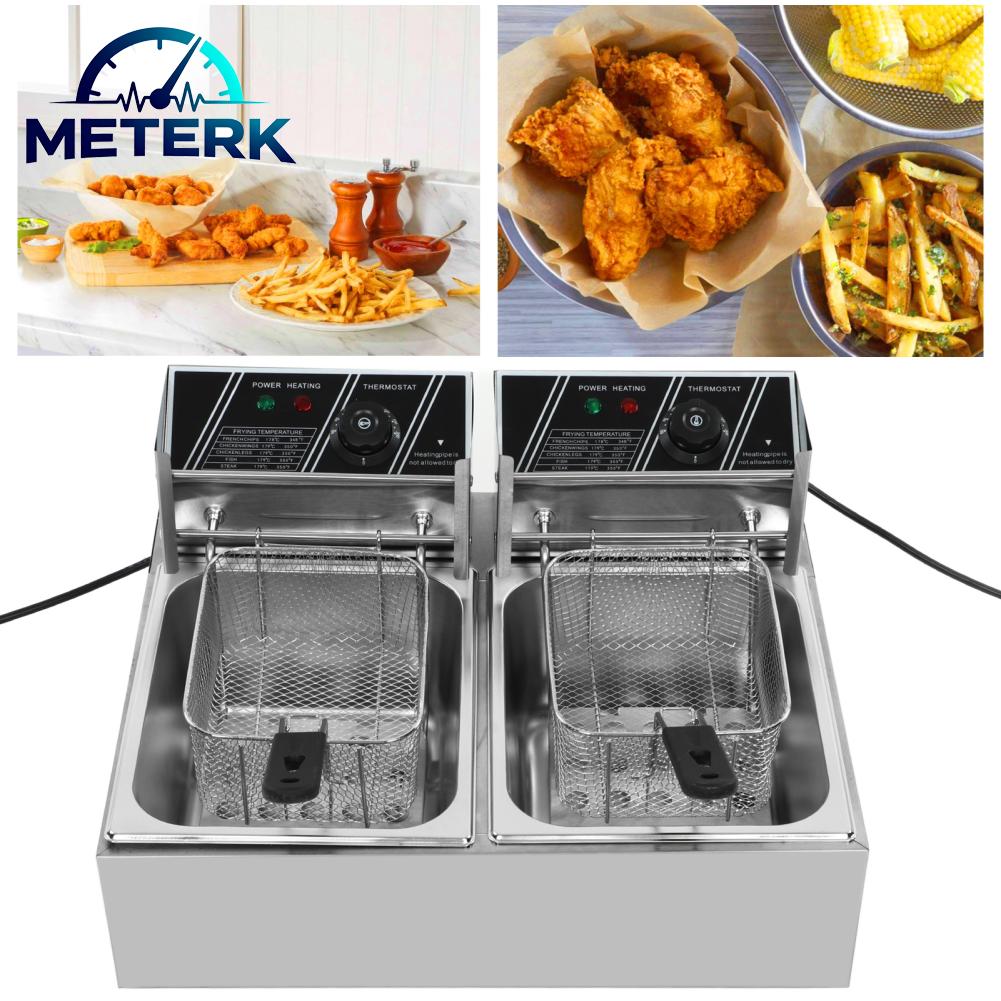 Meterk หม้อทอดไฟฟ้าแบบคู่สแตนเลส 60-200 ℃ความต้านทานการกัดกร่อนเคาน์เตอร์หม้อทอดไฟฟ้าสำหรับใช้ในครัวเรือน ราคา 11,889 บาท*ส่งฟรี