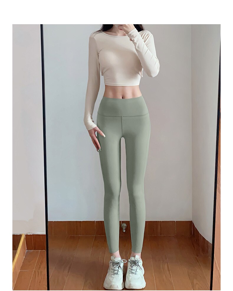 Pantaloni da yoga in lycra da donna color cammello e leggings da palestra senza cuciture