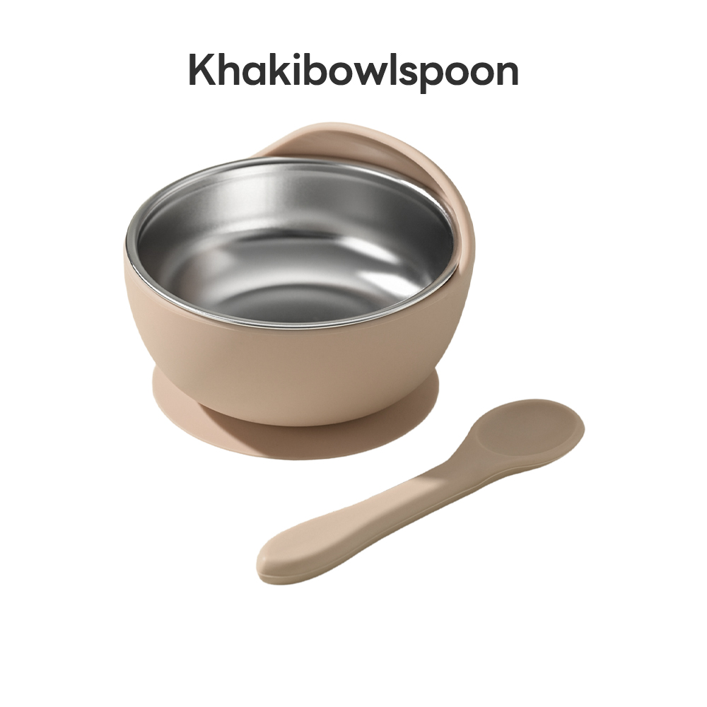 Lakoe Plato Ng Mga Bata Baby Plate Suction Base Compartment Non-slip Stainless Steel bowl+spoon