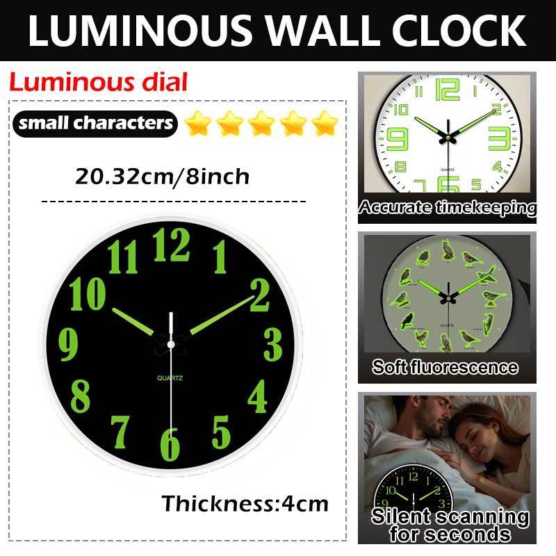 Quartz Wall Clock Silent Time Accuracy Luminous Wall Clock Living Room Decoration Plastic Round Fashion Digital Clock
