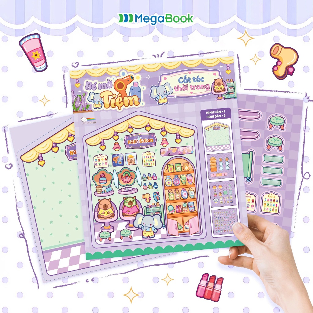 Sách Bé mở tiệm - Cắt tóc thời trang (Đồ chơi bóc dán 90+ Sticker cho bé)
