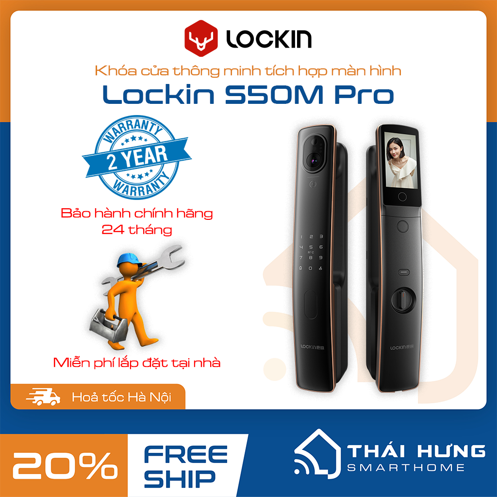 [Bao lắp đặt] Khóa cửa thông minh Lockin S50M Pro, tích hợp màn hình, chuông cửa, đàm thoại 2 chiều