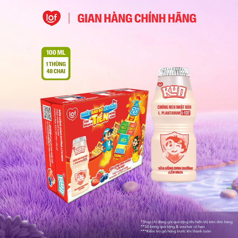 Sữa chua uống KUN dinh dưỡng lên men có đường thùng 48 chai x 100ml
