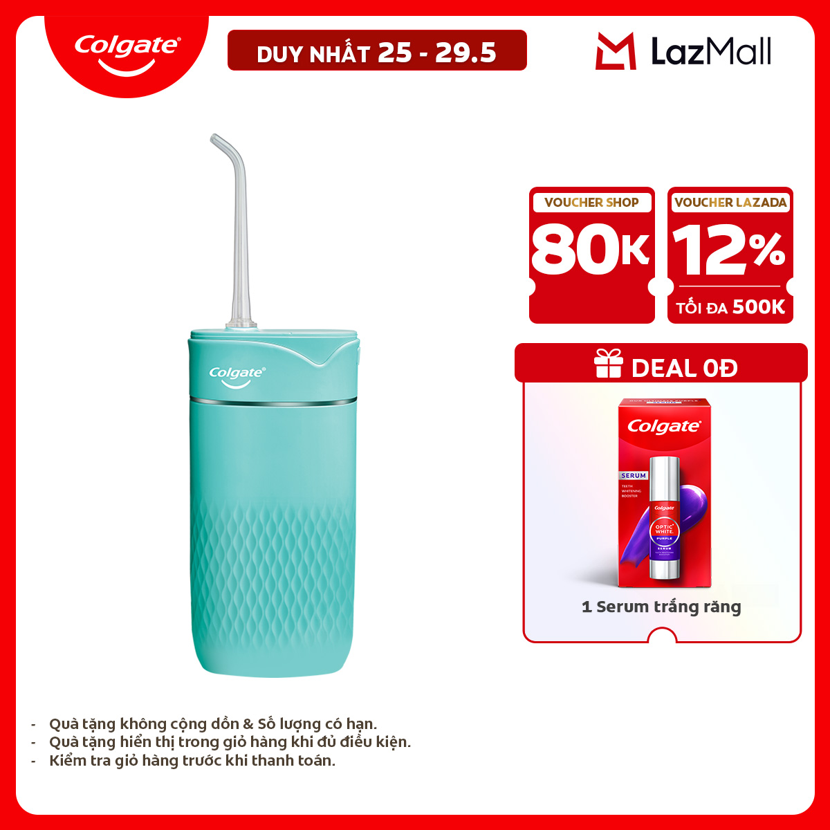 [Chỉ 25-29.5_Tặng Serum] Máy tăm nước Colgate Blast nhỏ gọn, chống thấm nước, pin sạc, sạch sâu từng kẽ răng