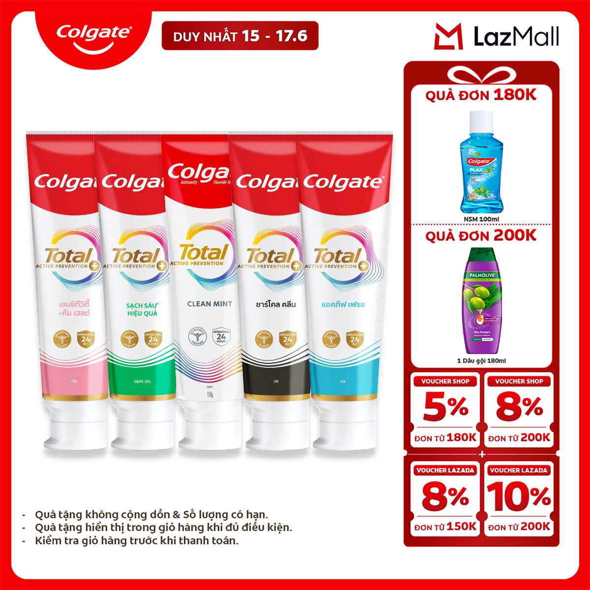 [MỚI] Bộ sưu tập Kem đánh răng Colgate Total sạch sâu bảo vệ, ngăn ngừa 8 vấn đề răng miệng 150g/ tuýp