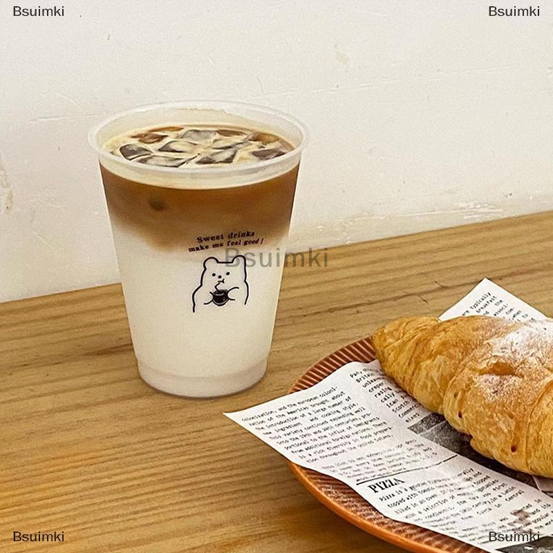 [COD] Bsuimki Kawaii chai nước cho nước ép Cà Phê Trà sữa dễ thương nhựa lạnh ly với rơm Nắp di động tái sử dụng uống chai BPA miễn phí